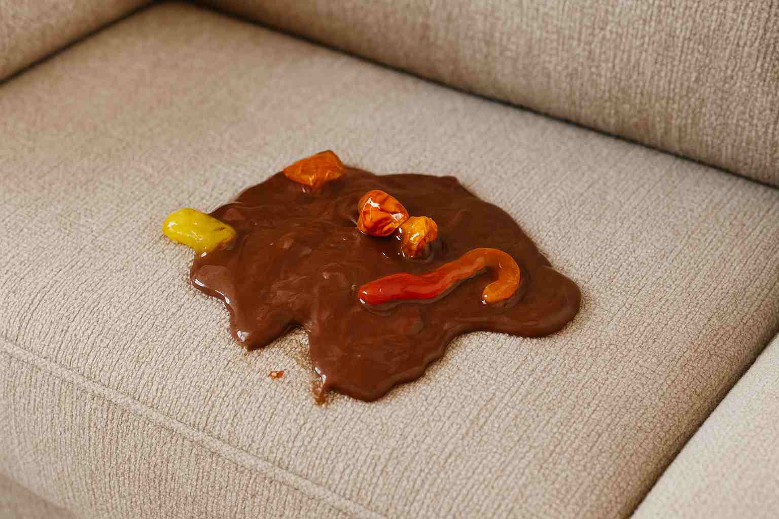 Assortment of Halloween candy on a table, including chocolate, gummies, and wrapped treats.”