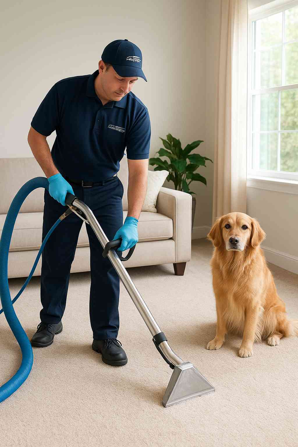 Professional cleaning a carpet with odors