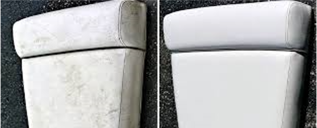 Before and after cleaning of outdoor cushions by Alec’s Carpet & Upholstery Cleaning in Cape Cod