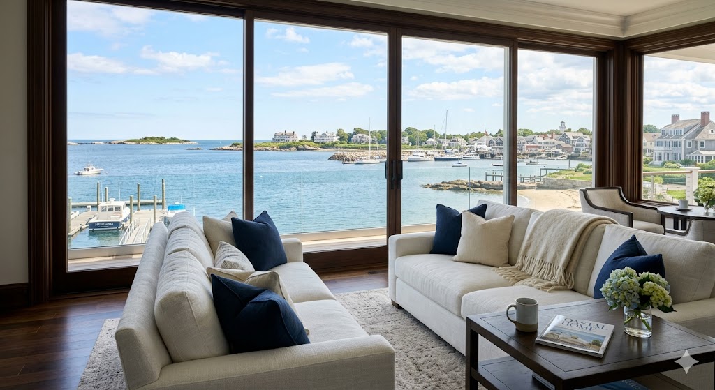 Professional upholstery cleaning for a waterfront home in Cohasset, MA; protecting luxury white linen sofas from salt air damage and fiber degradation
