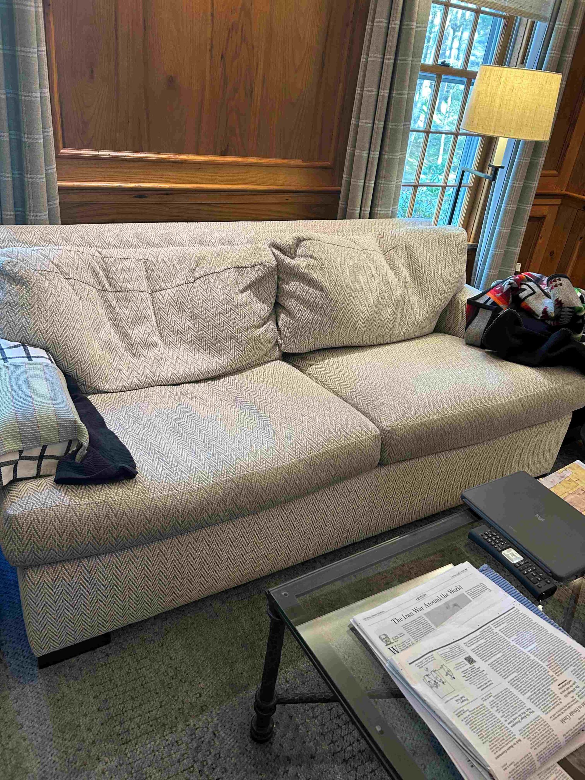Beautiful upholstered sofa in a Barnstable MA home professionally cleaned by Alec's Carpet & Upholstery Cleaning.