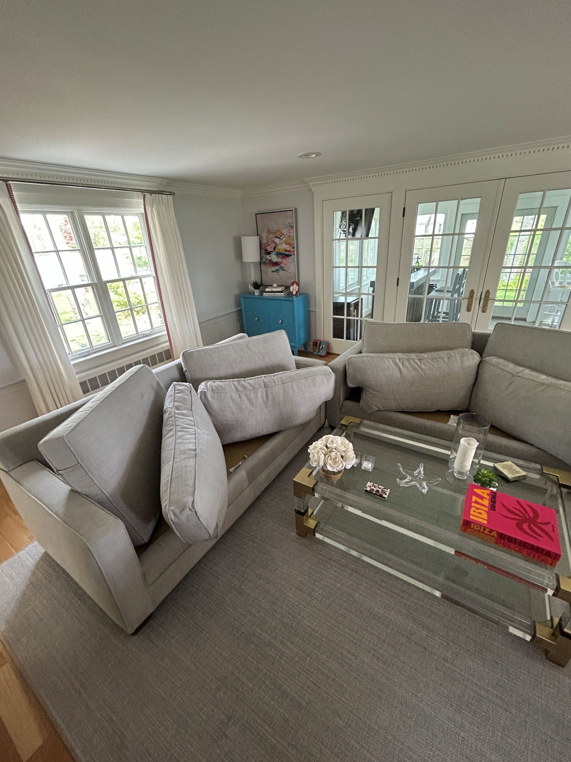 Professional upholstery cleaning of a fabric sofa for an Easton MA homeowner.